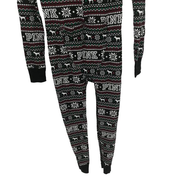 Victoria Secret PINK Thermal Union Suit Pajamas Size M Snowflake Waffle Knit - Picture 12 of 14